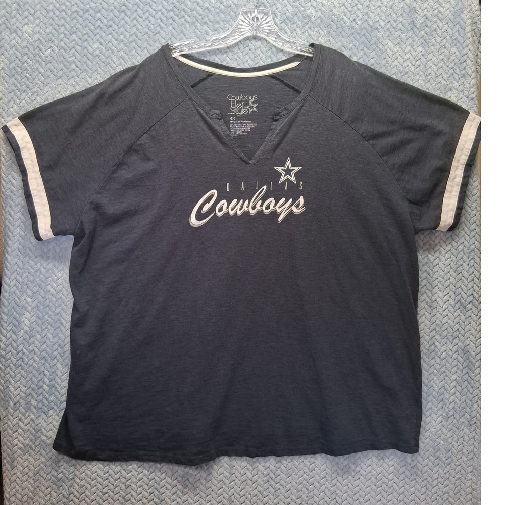 Dallas Cowboys Her Style Womens 4X T-Shirt Gray V-Neck Ringer Raglan Star Logo